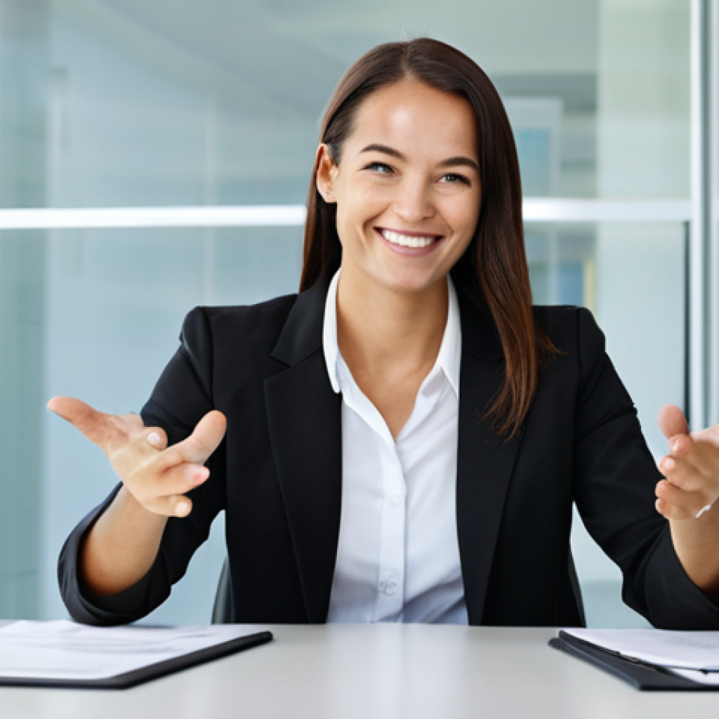 Confident Marketing Professional at a Negotiation Table**
A confident marketing professional, fully clothed in a modest business suit, sitting across a negotiation table from a hiring manager in a modern office. The setting is professional and well-lit. She is smiling slightly, maintaining eye contact, and gesturing calmly with her hands. The atmosphere is collaborative and respectful. Safe for work, appropriate content, professional, perfect anatomy, natural proportions, well-formed hands, proper finger count, high quality.
**