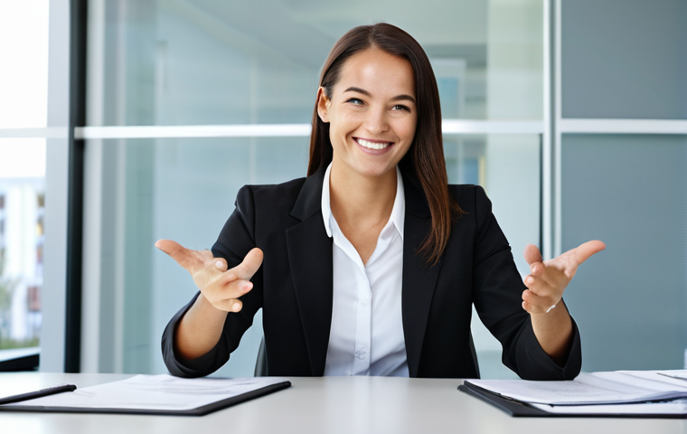Confident Marketing Professional at a Negotiation Table**
A confident marketing professional, fully clothed in a modest business suit, sitting across a negotiation table from a hiring manager in a modern office. The setting is professional and well-lit. She is smiling slightly, maintaining eye contact, and gesturing calmly with her hands. The atmosphere is collaborative and respectful. Safe for work, appropriate content, professional, perfect anatomy, natural proportions, well-formed hands, proper finger count, high quality.
**